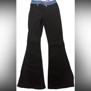Edikted Black Flare Jeans with Blue Waistband
